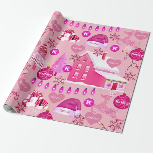 Personalisiert Pink Christmas Geschenkpapier (Ungerollt)