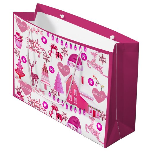 Personalisiert Pink Christmas Große Geschenktüte (Vorderseite Schrägansicht)