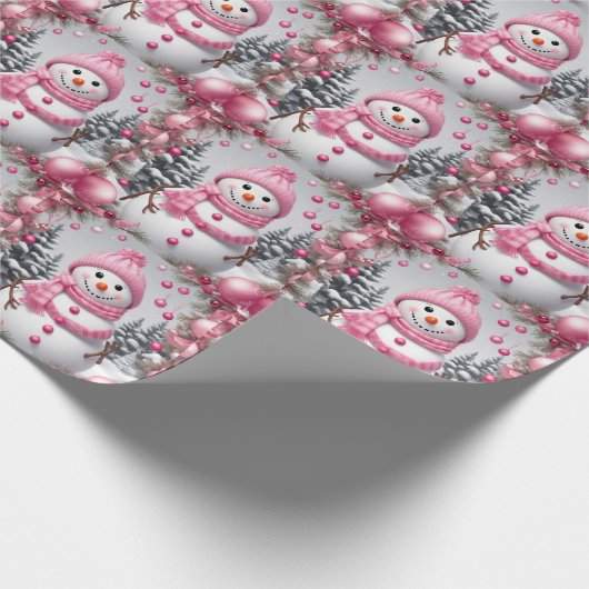 Personalisiert Pink Christmas Snowman Geschenkpapier (Ecke)