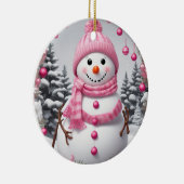 Personalisiert Pink Christmas Snowman Keramik Ornament (Rechts)
