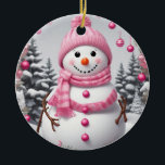 Personalisiert Pink Christmas Snowman Keramik Ornament<br><div class="desc">Personalisiert Pink Christmas Snowman</div>