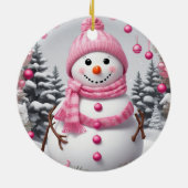 Personalisiert Pink Christmas Snowman Keramik Ornament (Hinten)