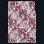 Personalisiert Pink Christmas Snowman Mittlere Geschenktüte<br><div class="desc">Personalisiert Pink Christmas Snowman</div>