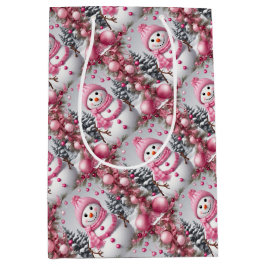 Personalisiert Pink Christmas Snowman Mittlere Geschenktüte