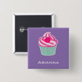 Personalisiert Pink Cupcake WIth Polka Dot Cherry Button (Vorne & Hinten)