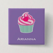 Personalisiert Pink Cupcake WIth Polka Dot Cherry Button (Vorderseite)