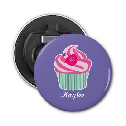 Personalisiert Pink Cupcake WIth Polka Dot Cherry Flaschenöffner (Vorderseite)