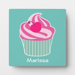 Personalisiert Pink Cupcake WIth Polka Dot Cherry Fotoplatte
