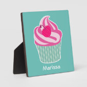 Personalisiert Pink Cupcake WIth Polka Dot Cherry Fotoplatte (Vorderseite)