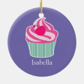 Personalisiert Pink Cupcake WIth Polka Dot Cherry Keramik Ornament (Hinten)