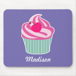 Personalisiert Pink Cupcake WIth Polka Dot Cherry Mousepad