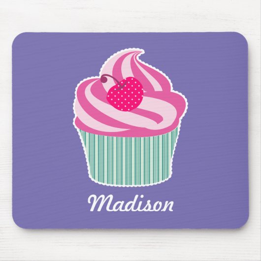 Personalisiert Pink Cupcake WIth Polka Dot Cherry Mousepad (Vorne)