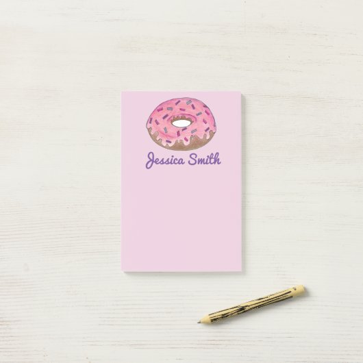 Personalisiert Pink Donut Doughnut Sprinkles Feins Post-it Klebezettel (Auf Schreibtisch)