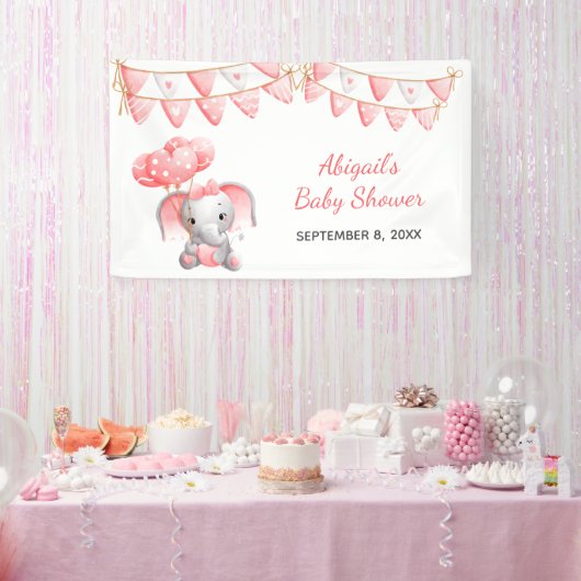 Personalisiert Pink Elephant Balloons Babydusche Banner (Party)