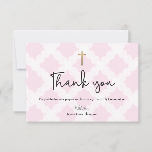 Personalisiert Pink Erste Heilige Kommune Danke, C Dankeskarte (Vorderseite)
