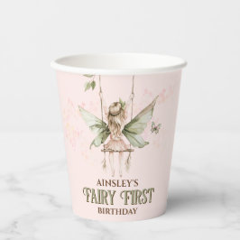 Personalisiert Pink Fairy Erster Geburtstag Party Pappbecher