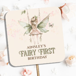 Personalisiert Pink Fairy Erster Geburtstag Party Quadratischer Aufkleber