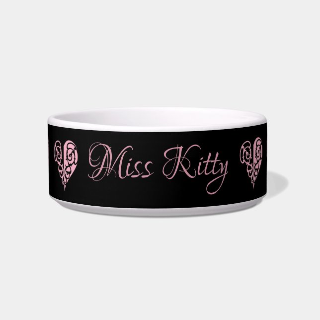 Personalisiert Pink Filigree Herz Keramik Pet Bowl Napf (Vorderseite)