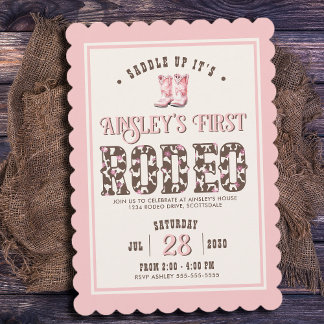 Personalisiert Pink First Rodeo Girls 1. Geburtsta Einladung