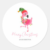 Personalisiert Pink Flamingo Weihnachten Runder Aufkleber (Vorderseite)