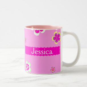 Personalisiert Pink Floral - Individuelle Name Zweifarbige Tasse