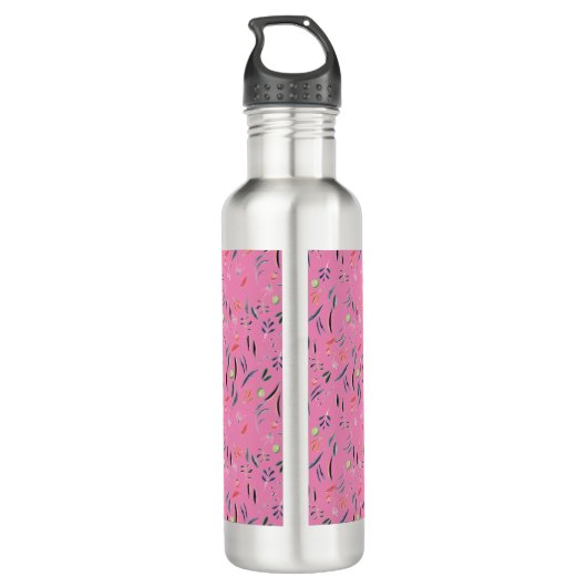 Personalisiert PINK Floral Monogramm Edelstahlflasche (Rückseite)