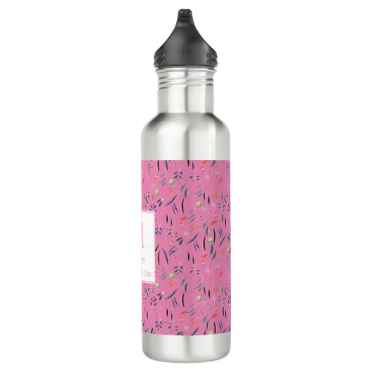 Personalisiert PINK Floral Monogramm Edelstahlflasche (Rechts)