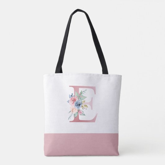 Personalisiert Pink Floral Monogramm Letter E Tasche (Rückseite)