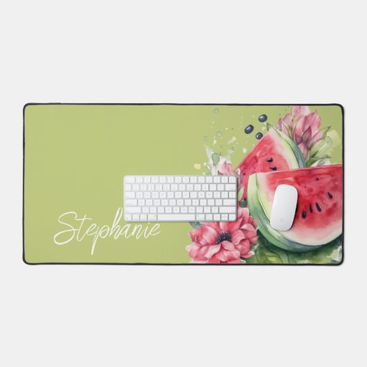 Personalisiert Pink Floral Watermelon Schreibtischunterlage (Tastatur & Maus)