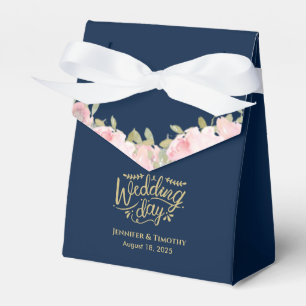 Personalisiert Pink Floral Wedding Day Navy Blue Geschenkschachtel