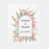 Personalisiert Pink Floral Wedding Names Termine Fleecedecke (Vorderseite)