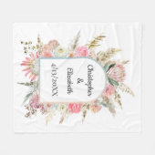 Personalisiert Pink Floral Wedding Names Termine Fleecedecke (Vorderseite (Horizontal))
