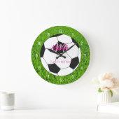 Personalisiert-Pink-Fußball-Girl Große Wanduhr (Zuhause)