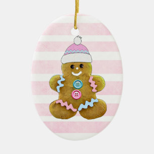 Personalisiert Pink Gingerbrot Mann Weihnachten Keramik Ornament