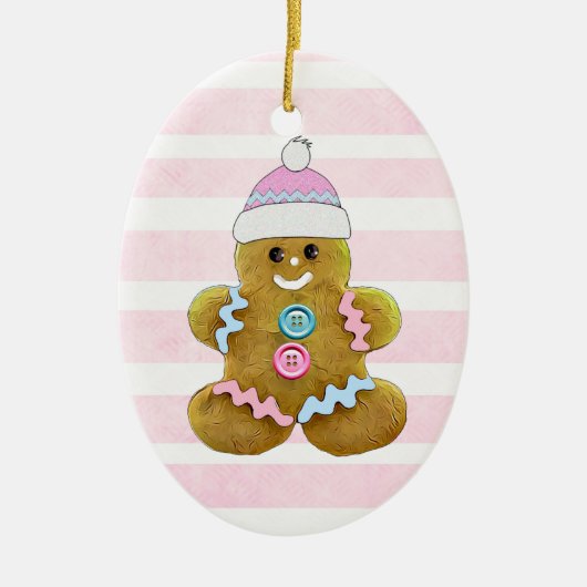 Personalisiert Pink Gingerbrot Mann Weihnachten Keramik Ornament (Vorne)