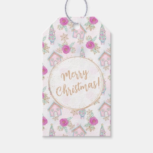 Personalisiert Pink Gingerbrot Weihnachten Geschenkanhänger (Vorderseite)