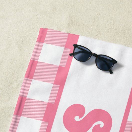 Personalisiert Pink Gingham Kariert Kids Name Strandtuch (Beispiel)