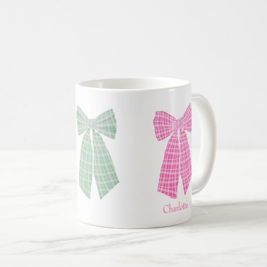 Personalisiert Pink Gingham Romantischer Coquette Kaffeetasse (VorderseiteRechts)