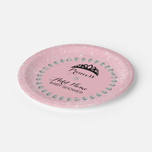 Personalisiert Pink Girl Princess Babydusche Pappteller (Schrägansicht)
