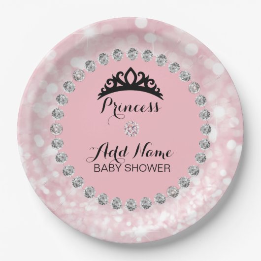 Personalisiert Pink Girl Princess Babydusche Pappteller (Vorderseite)