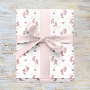 Personalisiert Pink Glitzer Baby Feet Babydusche Geschenkpapier