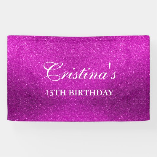 Personalisiert Pink Glitzer Geburtstagsbanner Banner (Horizontal)