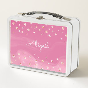 Personalisiert Pink Glitzer Girly Metall Brotdose