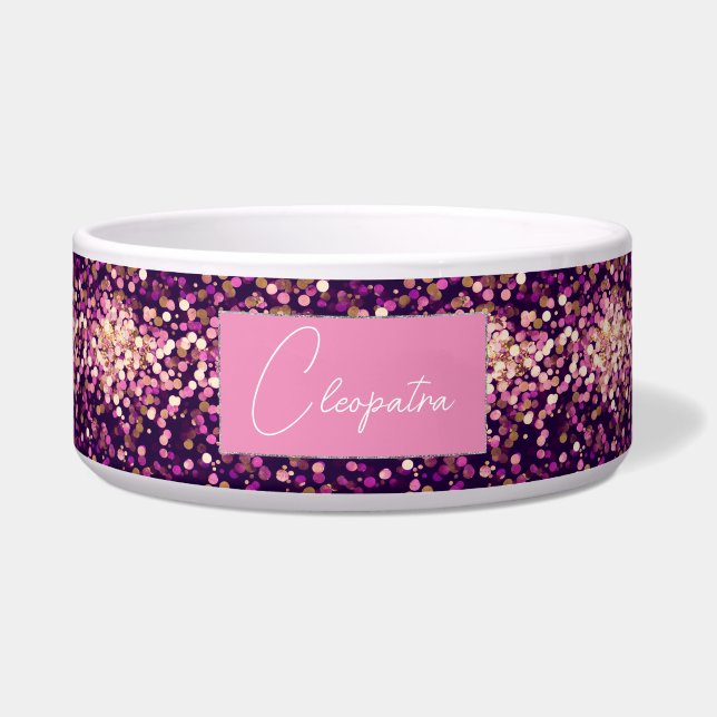Personalisiert Pink Glitzer Pet Bowl Napf (Vorderseite)