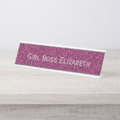 Personalisiert Pink Glitzer & Silver Girl Boss Fun Schreibtischnamensplakette (Vorderseite )