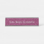 Personalisiert Pink Glitzer & Silver Girl Boss Fun Schreibtischnamensplakette (Vorderseite )