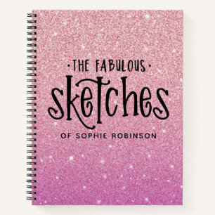 Personalisiert Pink Glitzer Sketchbook Ihr Name Nr Notizblock