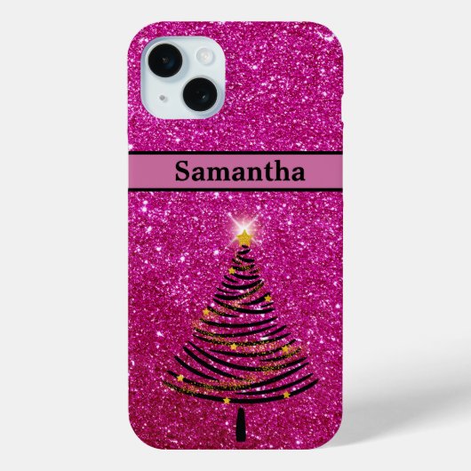 Personalisiert Pink Glitzer Weihnachtsbaum Case-Mate iPhone Hülle (Rückseite)