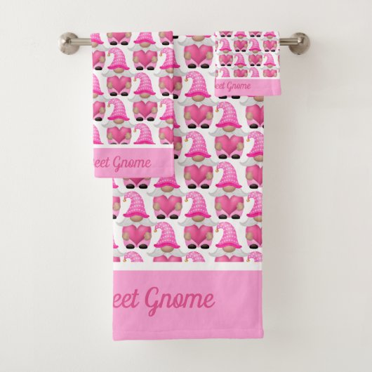 Personalisiert Pink Gnomes Hearts Woodland Whimsic Badhandtuch Set (Insitu)