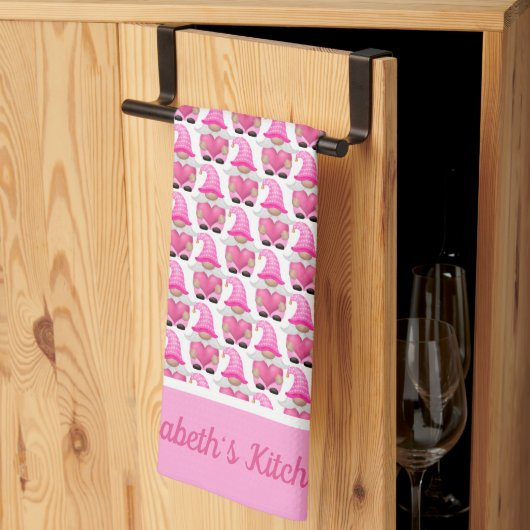 Personalisiert Pink Gnomes Hearts Woodland Whimsic Geschirrtuch (Drittel gefaltet)